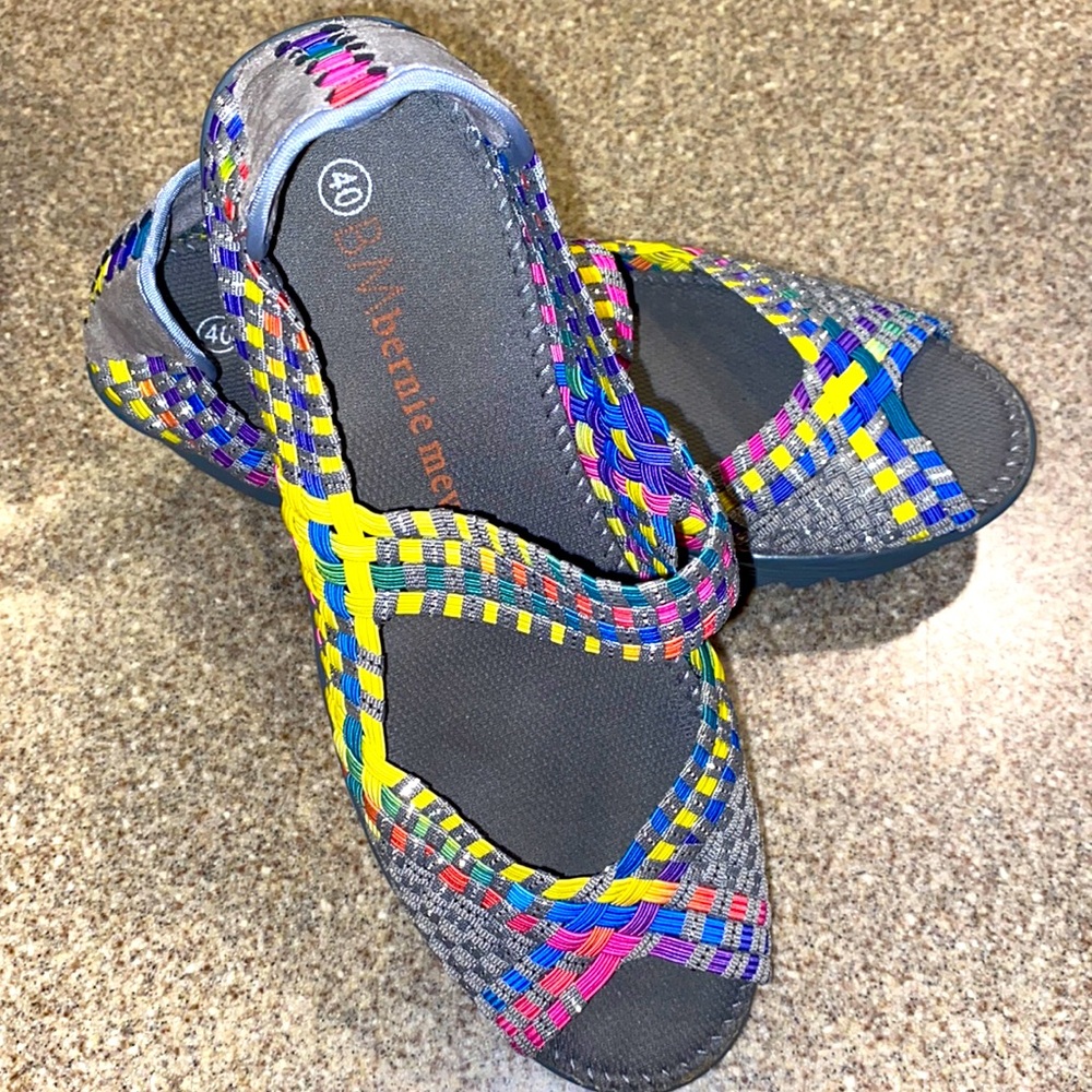 Bernie Merv multicolor, braided sparkle, peekaboo toe size 40 woman’s shoe